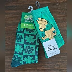 Disney Winnie the Pooh And Green Clover Crew Socks.